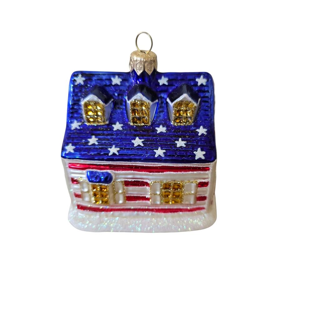 Vintage Hand Blown Glass Glitter Patriotic Home Christmas Ornament 2004 - Picture 2 of 6